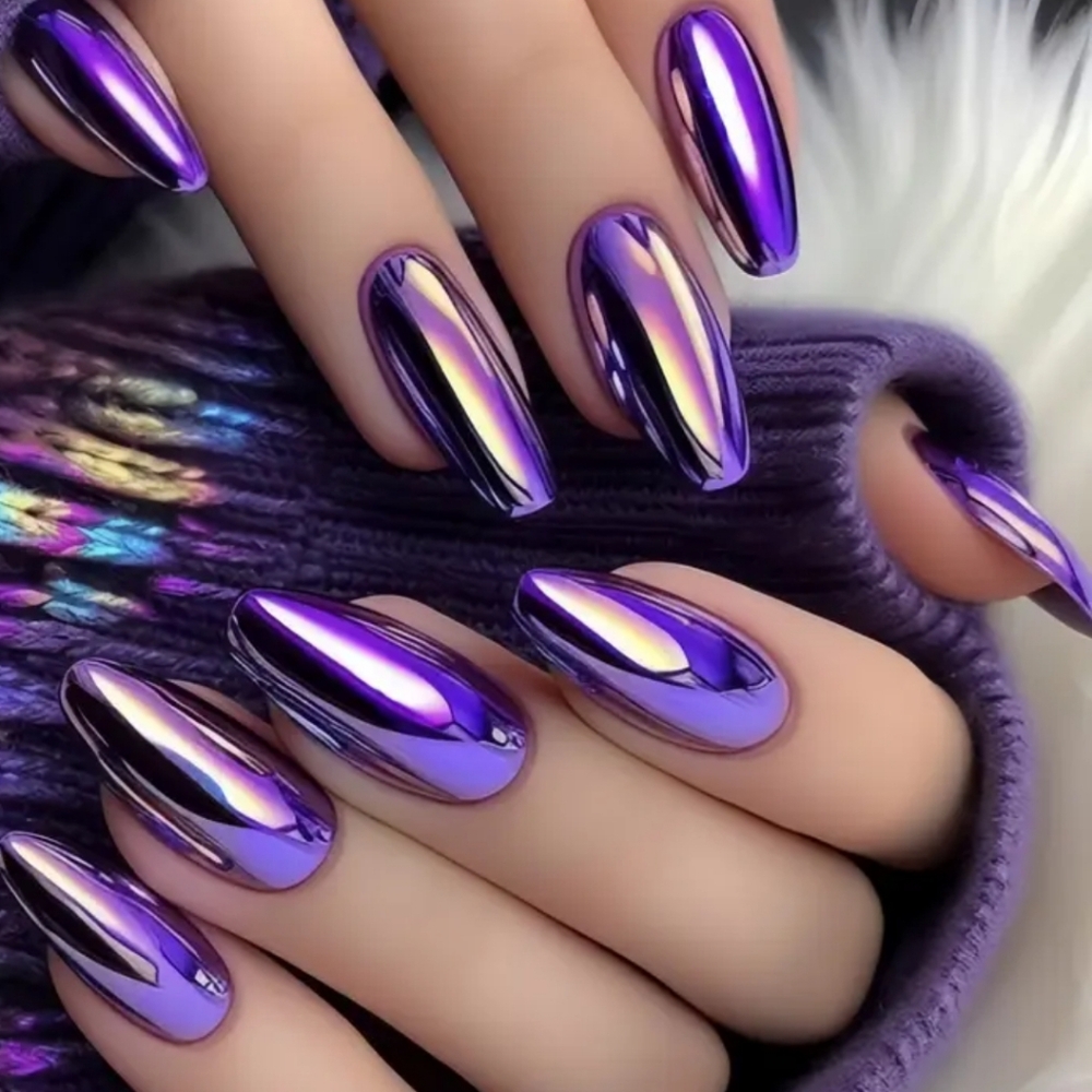Purple Iridescent Chrome Reusable Press On Nail Kit (OS)